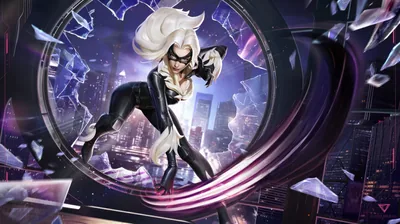 Black Cat Hero Above a Neon City HD Wallpaper