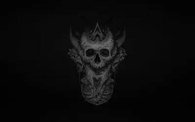 Small Horned Skull on Grey Black HD Wallpaper