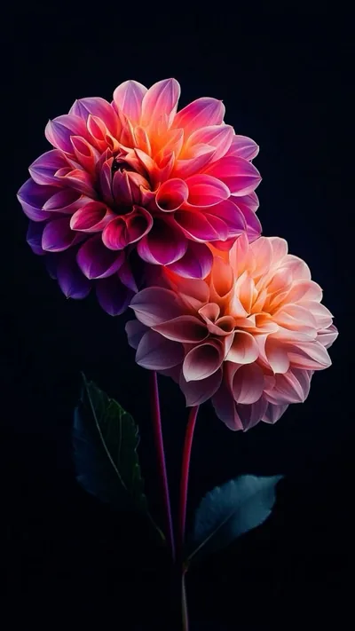 Two Dahlias Against a Dark Background HD Phone Wallpaper