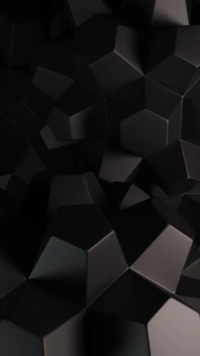 Black Polygon Blocks in 3D HD Phone Wallpaper