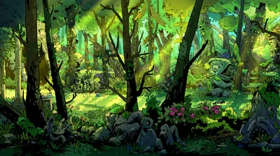 Cartoon Forest with Stone Ruins HD Wallpaper