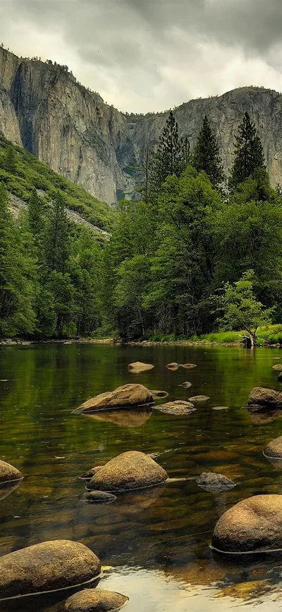 Merced River Below Yosemite Falls HD Phone Wallpaper