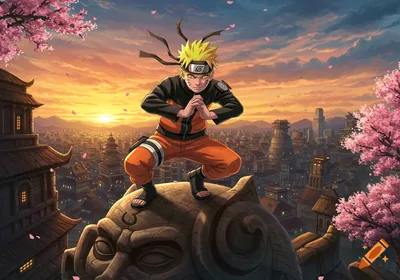 Naruto Overlooking a Sunset City HD Wallpaper