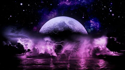 Purple Lightning Storm Under the Moon HD Wallpaper
