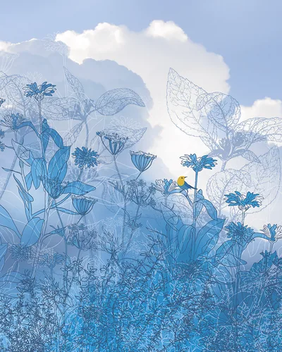 Blue Floral Sketch Against Cloudy Sky HD Phone Wallpaper