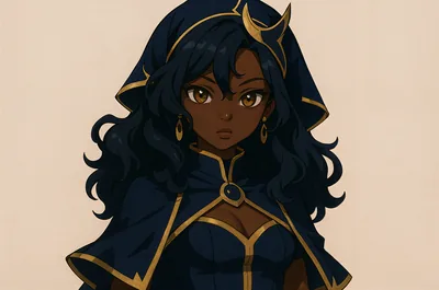 Dark Skinned Anime Girl in a Blue Cloak HD Wallpaper