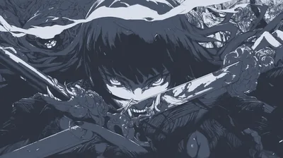 Snarling Swordsman in Blue Monochrome HD Wallpaper