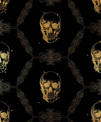 Skulls and Filigree in Gold HD Phone Wallpaper