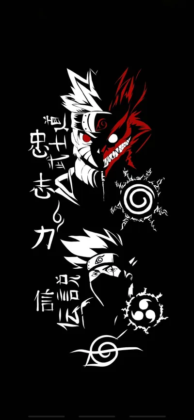 Red Nine-Tails Emblem with Kanji HD Phone Wallpaper