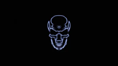 Blue Neon Outline Skull in the Dark HD Wallpaper