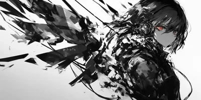 Red-Eyed Girl Breaking into Ink Shards HD Wallpaper