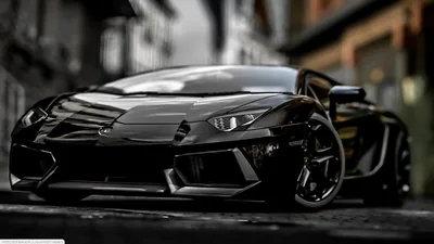 Black Aventador on a Narrow City Street HD Wallpaper
