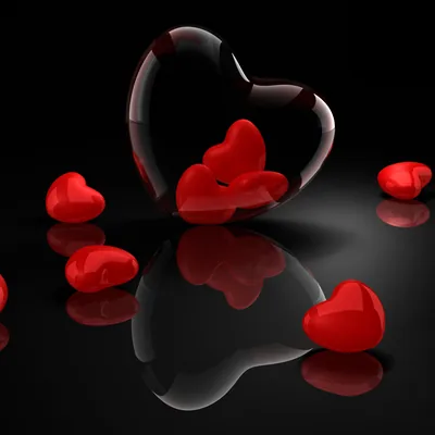 Red Glass Hearts on a Black Floor HD Wallpaper