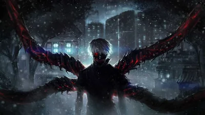 Ghoul with Red Kagune Wings in Snow HD Wallpaper