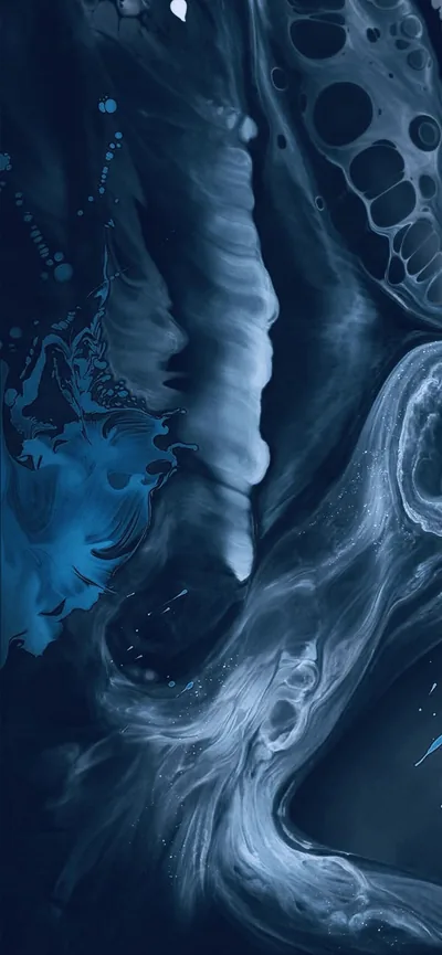 Abstract Blue and Black Painting with Water Flowing Down