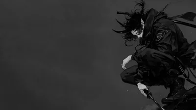 Crouching Samurai in Black and White HD Wallpaper
