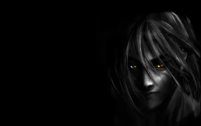 Anime Face with Yellow Eyes in the Dark HD Wallpaper