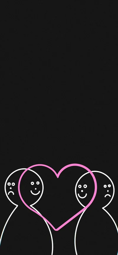 Two Stick Figures Holding a Pink Heart HD Phone Wallpaper