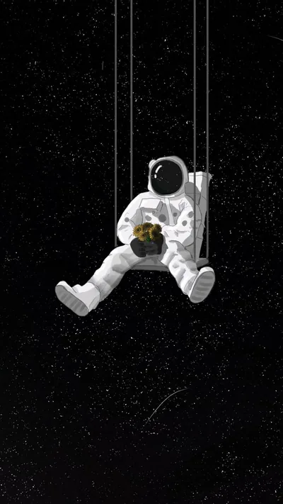 Astronaut on a Swing in Space HD Phone Wallpaper