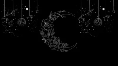 Floral Crescent Moon with Hanging Stars HD Wallpaper