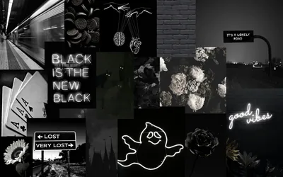 Black Aesthetic Collage with Neon Ghost HD Wallpaper