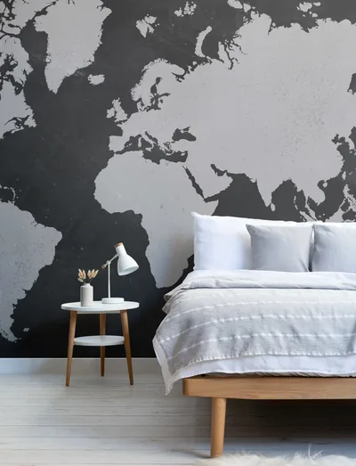 Black World Map Wallpaper Mural Hovia