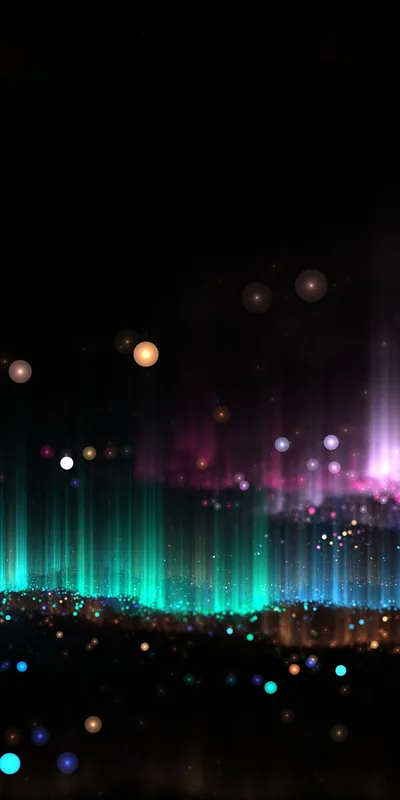 Cyan Light Pillars with Bokeh HD Phone Wallpaper