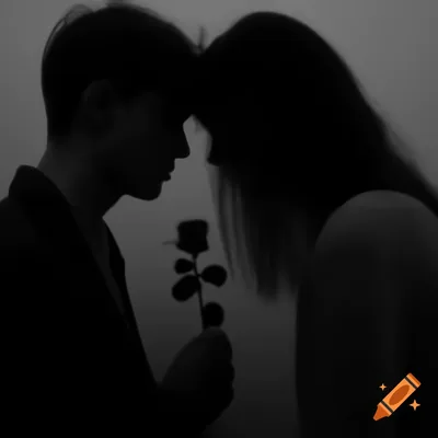 Melancholy couple with a rose in black and white haze on Craiyon