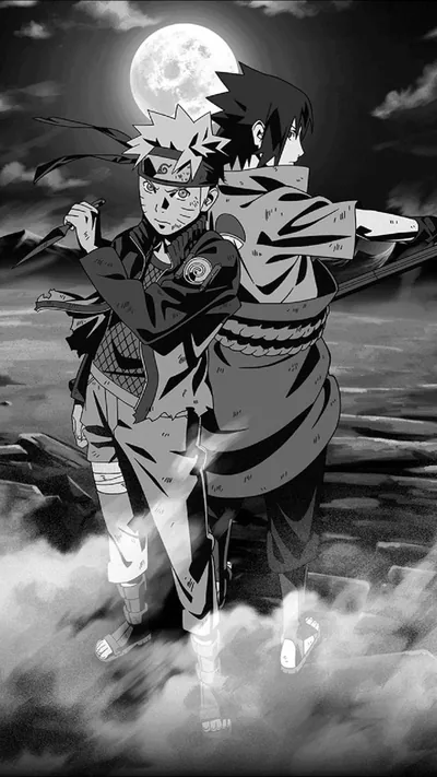 Two Ninja Under a Full Moon HD Phone Wallpaper