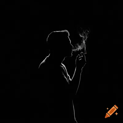 Silhouette of a man smoking against a black background on Craiyon
