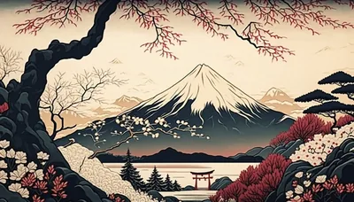 Springtime Fuji with Red Blossoms HD Wallpaper