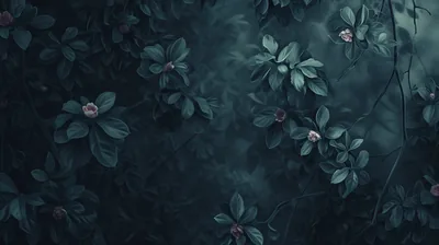 Dark Teal Leaves with Small Pink Blooms HD Wallpaper