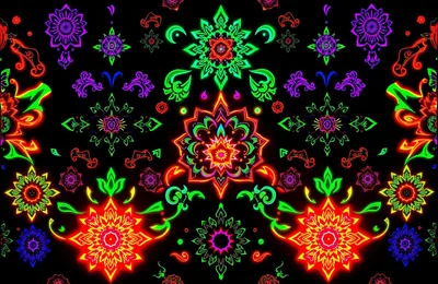 Folk Art Flowers Under Blacklight HD Wallpaper