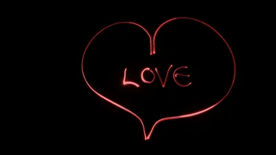 Red Neon Heart Outline with Love HD Wallpaper