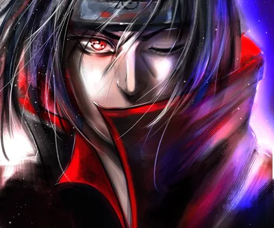 Itachi Close-Up with Glowing Sharingan HD Wallpaper
