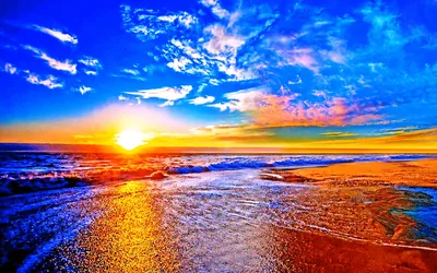 Bright Blue Sky Meeting a Setting Sun HD Wallpaper