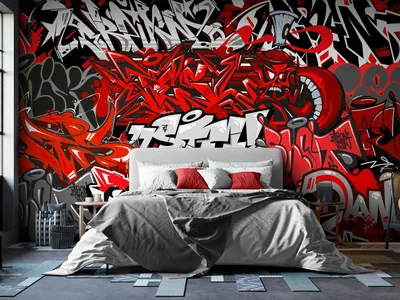 Dark Red Graffiti Peel and Stick Wallpaper, Street Art Decal Etsy