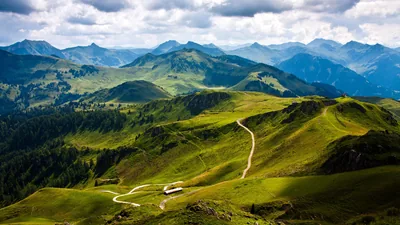 Green Alpine Ridges with a Winding Trail HD Wallpaper