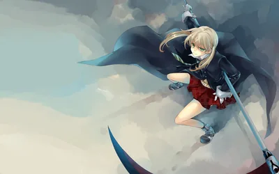 Blonde Anime Girl Swinging a Scythe HD Wallpaper