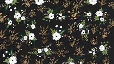 White Daisies and Gold Sprigs Pattern HD Wallpaper