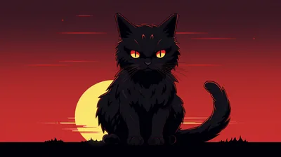 Vector Cat Silhouette Against a Red Sunset HD Wallpaper