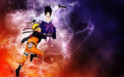 Naruto Lunging at Sasuke Mid-Air HD Wallpaper