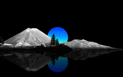 Blue Moon Between Snow Peaks HD Wallpaper