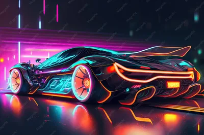 Glowing Concept Car in Neon Digital Art HD Wallpaper