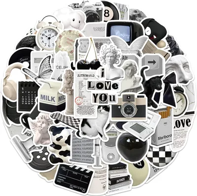 Aesthetic Stickers Black and White Sticker Pack 60PCS, Y2K Sticker