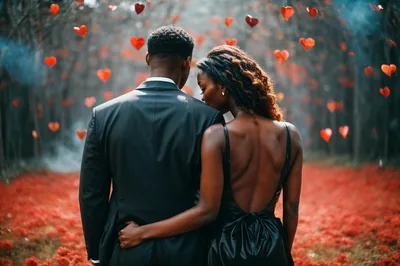 Red Heart Balloons Around a Couple HD Wallpaper