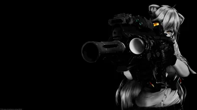 Anime Girl with a Sniper Rifle on Black HD Wallpaper