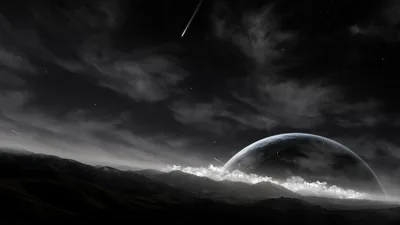 Black and White Planet in the Sky Wallpaper