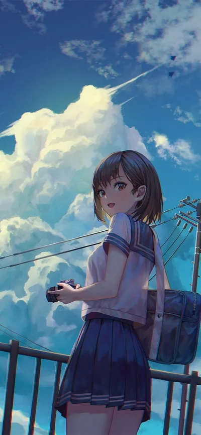 Sailor Uniform Girl with a Camera HD Phone Wallpaper