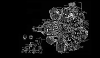Drawing powerful engine on a black background Desktop wallpapers